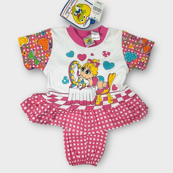 Vintage Muppet Babies Baby Piggy Outfit Ruffle Shirt & Pants 18M 1980-90’s NWT